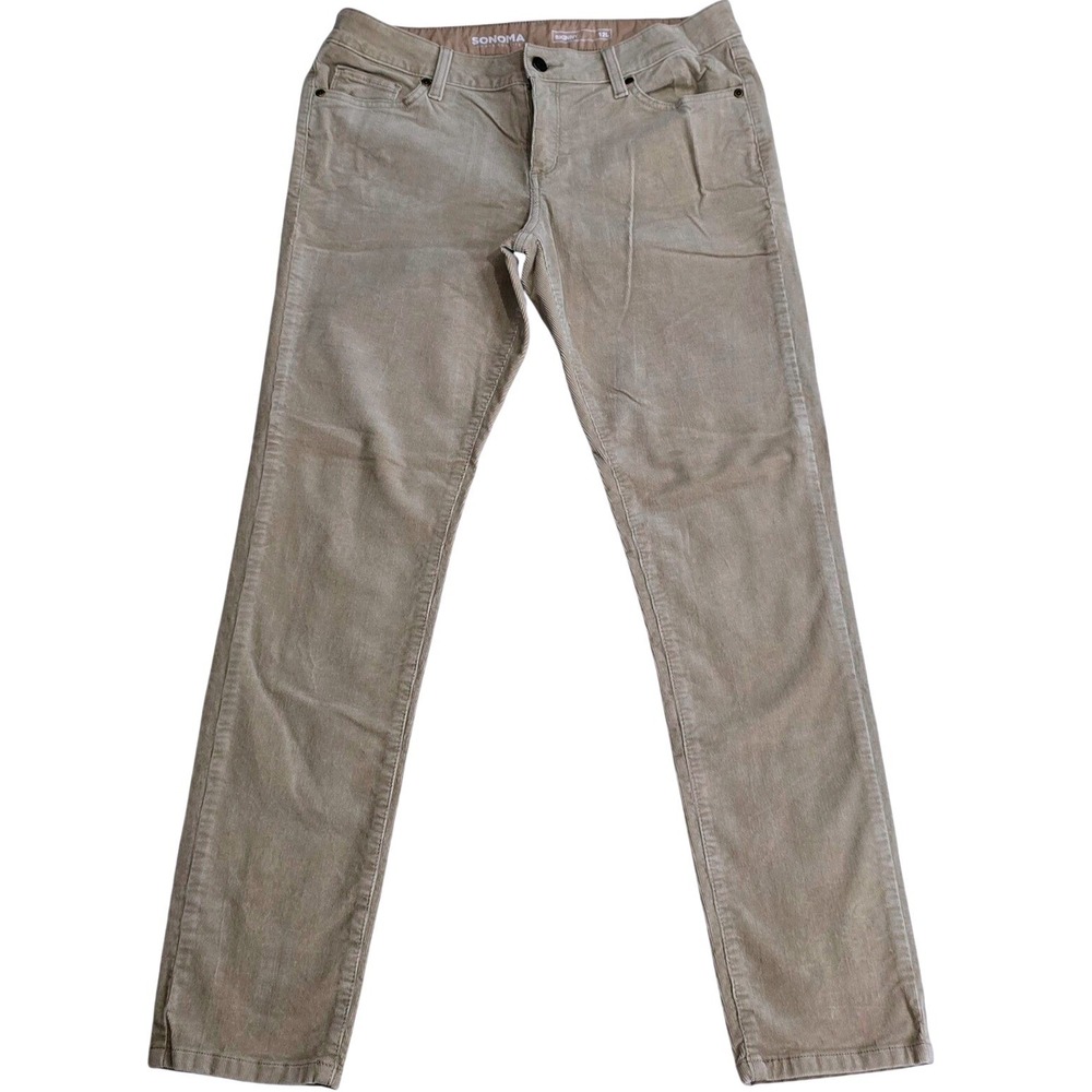 SONOMA‎ Women Size 12 LONG Skinny Stretch Corduroy Pants Tan